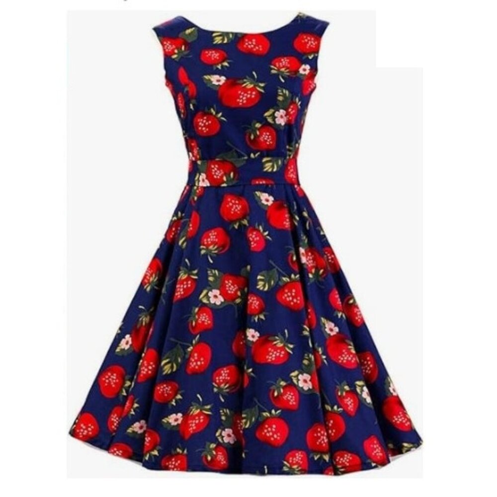 Women's Dress Retro Vintage Swing 1950's Short Sleeve Strawberry Print